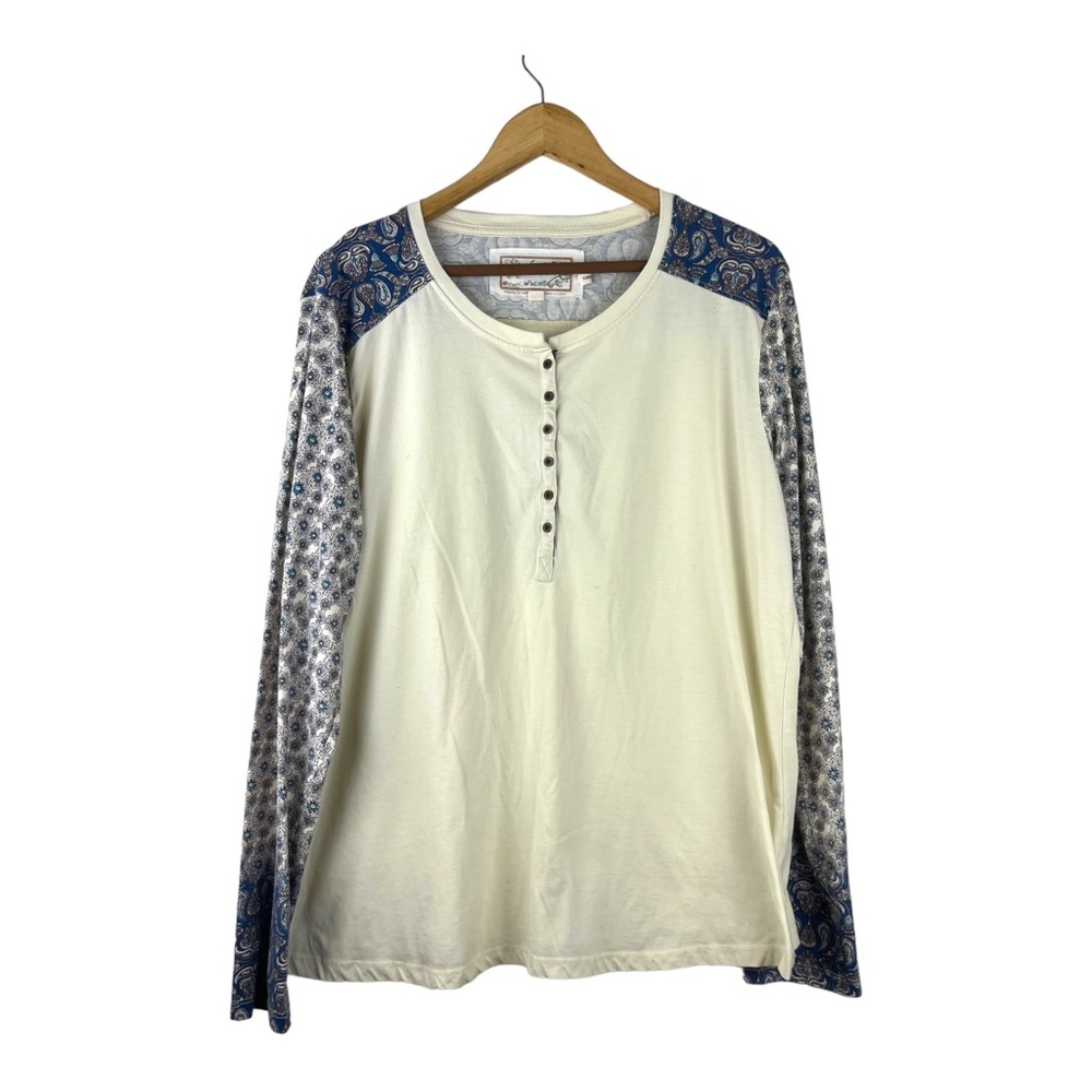Aventura Organic Cotton Frankie Henley Size XXL Cream Contrast Long Sleeve